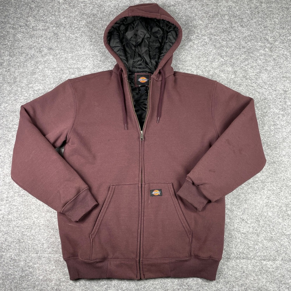 Dickies Hoodie Mens Medium Burgundy Quilted Lined Full Zip Workwear TW394VA